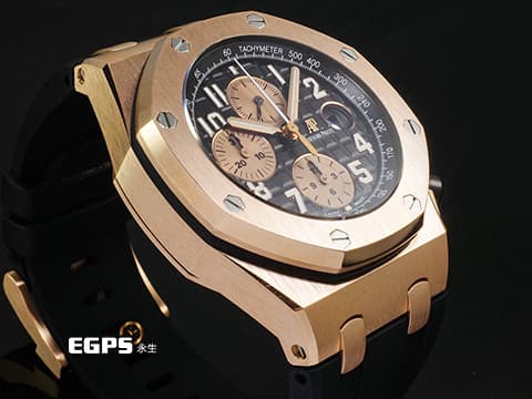 Audemars Piguet 愛彼 AP錶 Royal Oak Offshore 皇家橡樹離岸型 計時碼表 26470OR.00.A002CR.01 18K玫瑰金材質 小金貓&nbsp;2020年保單&nbsp;自動上鍊 42mm