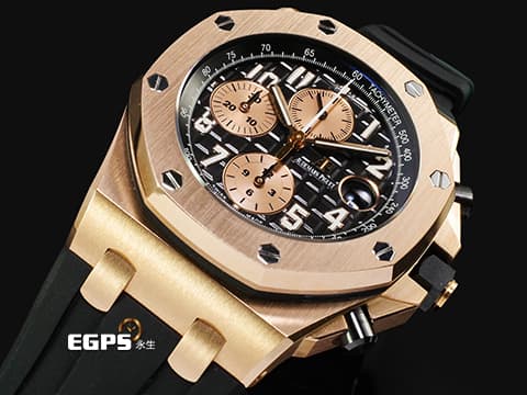 Audemars Piguet 愛彼 AP錶 Royal Oak Offshore 皇家橡樹離岸型 計時碼表 26470OR.00.A002CR.01 18K玫瑰金材質 小金貓&nbsp;2020年保單&nbsp;自動上鍊 42mm