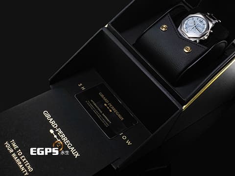 Girard Perregaux 芝柏 GP錶 Laureato 42 桂冠系列 81020-11-3370-1GM 不鏽鋼材質 計時腕錶&nbsp;冰藍色巴黎飾釘紋面盤&nbsp;2025年保卡 限量180支&nbsp;自動上鍊 42mm
