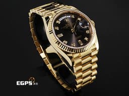 ROLEX 勞力士 Day-Date DD 36 128238 蠔式 日期星期型 18K黃金材質 <font color=#70cce1>質感深邃漸層灰色錶面搭配原鑲鑽石時標</font> 經典元首型錶帶 <font color=#FF0000>2021年保卡 </font> 自動上鍊 36mm