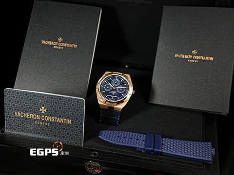 Vacheron Constantin 江詩丹頓 VC錶 Overseas Perpetual Calendar Ultra-Thin 縱橫四海 4300V/000R 厚度僅8.1毫米&nbsp;超薄 萬年曆 藍色放射紋面盤 月相盈虧 玫瑰金&nbsp;2020年保單 快拆錶帶裝置 附原廠橡膠錶帶&nbsp;4300 V 自動上鍊&nbsp;41.5 mm