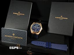 Vacheron Constantin 江詩丹頓 VC錶 Overseas Perpetual Calendar Ultra-Thin 縱橫四海 4300V/000R <font color="#2868e6">厚度僅8.1毫米&nbsp;超薄 萬年曆 藍色</font><font color="#2565e4">放射紋面盤</font> 月相盈虧 玫瑰金&nbsp;<font color="#ff0000">2020年保單 快拆錶帶裝置 附原廠橡膠錶帶</font>&nbsp;4300 V 自動上鍊&nbsp;41.5 mm
