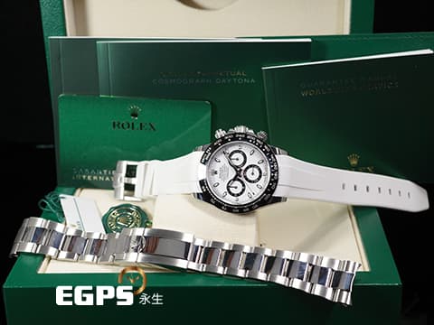 ROLEX 勞力士 Cosmograph Daytona 宇宙計時型 迪通拿 116500LN 計時碼表 白熊貓 白色面盤 搭配Rubber B橡膠錶帶 116500 LN 陶瓷錶圈 不鏽鋼 2021年新式保卡 賽車錶 自動上鍊 40mm