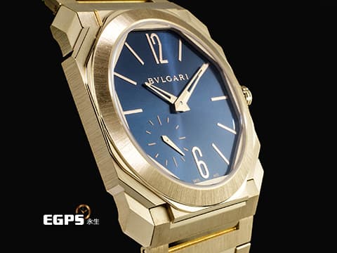 BVLGARI 寶格麗 Bulgari Octo Finissimo 103812 18K黃金材質 超薄錶殼（厚 6.40 公釐） 太陽紋藍色漆面錶盤 2026年保卡 新錶訂價：1,537,000元 整支重約4.5兩&nbsp;自動上鍊 40mm