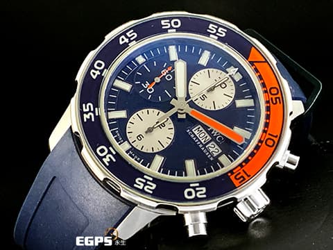 IWC 萬國錶 Aquatimer 海洋時計 潛水錶 計時碼錶 藍橘色外框 IW376704 橡膠帶款 自動上鍊 44mm