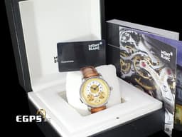 MONTBLANC 萬寶龍 Nicolas Rieussec 7138 128674 尼可拉斯 <font color="#fafa01">金色面盤</font> 單把計時 兩地時間 <font color="#FF0000">時間書寫器 200週年紀念 2022年保單 限量200只&nbsp;</font>自動上鍊 44.8mm