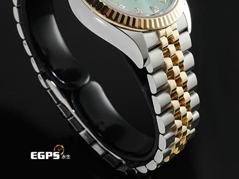ROLEX 勞力士 Lady Date-Just 279173 DJ28 不鏽鋼&amp;18K黃金半金材質 稀少&nbsp;條紋薄荷綠色面盤&nbsp;2021年保卡 自動上鍊 28mm