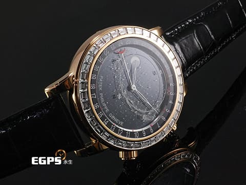 Patek Philippe 百達翡麗 PP 超級複雜功能時計 6104R-001 18K玫瑰金材質 北半球天文顯示功能&nbsp;宛若夜空中星河般的面盤 原廠鑲嵌60顆鑽石錶圈、錶扣（共5.4克拉）&nbsp;鑽石星空 銀河蒼穹 日內瓦的星象&nbsp;VIP限定稀有錶款&nbsp;2023年保單 蒐藏未使用品 自動上鏈 40mm