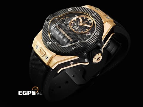 HUBLOT 宇舶 BIG BANG系列 MP-11 911.0Q.0118.RX 皇金3D碳纖維材質 鏤空面盤 14天動力儲存 動力儲存顯示卷軸 2026年電子保卡 全球限量100只 新錶訂價：2,988,000元&nbsp;自動上鍊 45mm