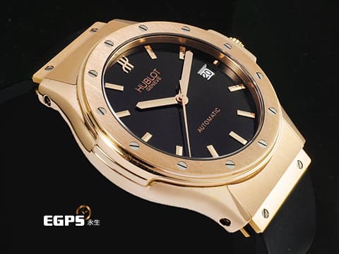 HUBLOT 宇舶 Classic Fusion 經典融合 1915.NE10.8 18K玫瑰金材質 簡約黑色面盤 大三針 整支重約3.4兩 自動上鍊 42mm