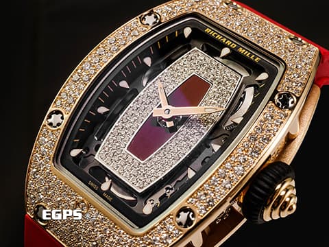 RICHARD MILLE 理查德•米勒 RM&nbsp; RM07-01&nbsp;紅唇 18K玫瑰金材質 原廠鑲嵌鑽石面盤、錶圈、錶扣&nbsp;錶腹鑲嵌宛如雪花般的頂級鑽石 2025年保單&nbsp;自動上鏈 45.66 x 31.40mm
