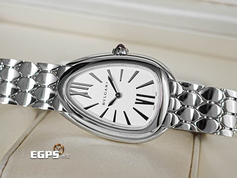 BVLGARI 寶格麗 Serpenti Seduttori系列 103937 銀白色面盤搭配羅馬數字時標&nbsp;經典&nbsp;六角形蛇鱗鍊節錶帶&nbsp;不鏽鋼材質&nbsp;2026年保單&nbsp;石英機芯 33mm