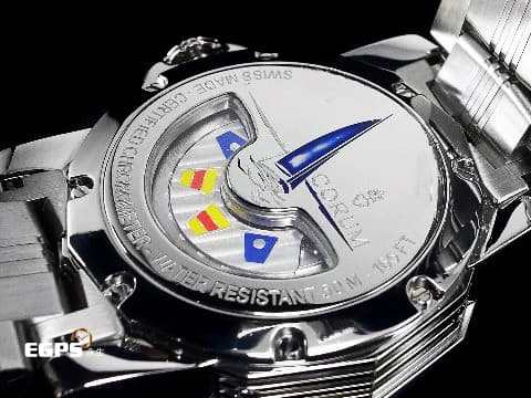 CORUM 崑崙 Admiral's cup 海軍上將 白色面盤 潮汐功能 彩繪海事旗外圈 977.630.20 自動上鍊 鍊帶款 44mm