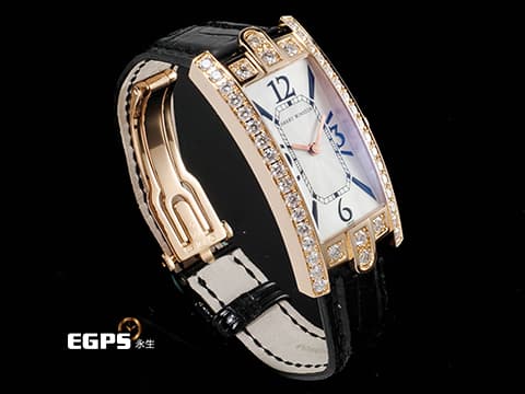 Harry Winston 海瑞溫斯頓  Avenue Aurora 330LQR 18K玫瑰金材質 原廠鑲嵌鑽石錶圈 銀白色珍珠貝母面盤&nbsp;石英機芯 39x19mm