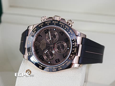 ROLEX 勞力士 Cosmograph Daytona 宇宙計時型 迪通拿 116515LN&nbsp;絕版阿拉伯數字時標巧克力色面盤 搭配Rubber B橡膠錶帶 116515 LN 永恆玫瑰金&nbsp;陶瓷外圈 計時碼表&nbsp;2016年保卡&nbsp;賽車錶 自動上鍊 40mm