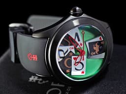 CORUM 崑崙 Bubble 泡泡錶 L082 / 03245  大泡泡神奇博彩腕錶 Poker Games 黑色PVD不鏽鋼金屬材質 <font color="#74d56a">特殊半球體拱形雙面玻璃鏡面 撲克牌桌彩繪面盤</font> <font color="#FF0000"> 全球限量88只</font> 自動上鍊 42mm