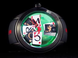 CORUM 崑崙 Bubble 泡泡錶 L082 / 03245  大泡泡神奇博彩腕錶 Poker Games 黑色PVD不鏽鋼金屬材質 <font color="#74d56a">特殊半球體拱形雙面玻璃鏡面 撲克牌桌彩繪面盤</font> <font color="#FF0000"> 全球限量88只</font> 自動上鍊 42mm