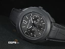 BVLGARI 寶格麗 Bulgari Octo Roma Chronograph 103932 <font color="#545454">黑色DLC塗層不鏽鋼&nbsp;黑色巴黎釘紋錶盤</font><font color="#05f0f0">&nbsp;</font>八角形多稜角設計外框 計時碼表&nbsp;<font color="#FF0000">2026年保卡 快拆錶帶系統 附原廠橡膠錶帶</font>&nbsp;自動上鍊 42mm