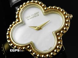 Van Cleef &amp; Arpels 梵克雅寶 Alhambra 系列&nbsp;VCARD22000 18K黃金材質 <font color="#fafa01">四葉幸運草</font>&nbsp;<font color="#05f0f0">白色珍珠貝母錶盤</font>&nbsp;石英機芯 38mm