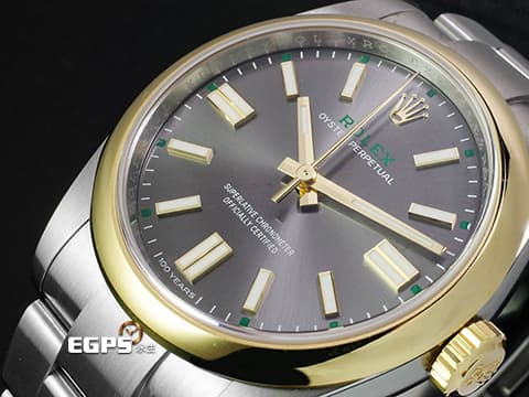 ROLEX 勞力士 Oyster Perpetual 41 蠔式恆動型 134303 OP41 不鏽鋼&amp;18K黃金材質 半金&nbsp;今年最新款 100週年紀念款 石板灰色太陽放射紋面盤 100週年字樣 勞力士綠色「ROLEX」字樣以及綠色方格時標&nbsp;2026年木紋保卡 保有原廠全膜&nbsp;自動上鍊 41mm