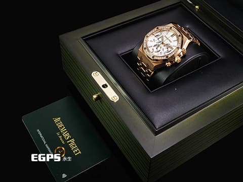 Audemars Piguet 愛彼 AP錶 Royal Oak&nbsp;Selfwinding 皇家橡樹 26715OR.ZZ.1356OR.01 18K玫瑰金材質 原廠鑲嵌40鑽石錶圈（約0.92克拉）鐫刻「Grande Tapisserie」大型格紋裝飾圖案銀色錶面&nbsp;2024年保卡&nbsp;自動上鍊 38mm