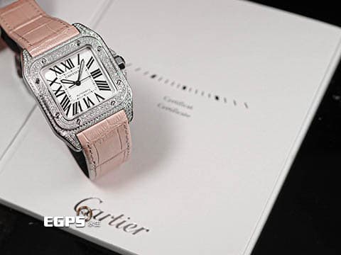 CARTIER 卡地亞 Santos 100 山度士 中型&nbsp;鑲鑽錶圈&nbsp;經典羅馬數字時標 大三針 自動腕錶 36mm