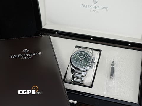 Patek Philippe 百達翡麗 PP錶 Complications 複雜功能時計 Flyback Chronograph Annual Calendar&nbsp;橄欖綠色日輝紋面盤&nbsp;5905/1A-001 飛返 計時碼表 年曆錶 不鏽鋼&nbsp;2021年台灣公司貨&nbsp;自動上鍊 42mm