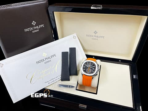 Patek Philippe 百達翡麗 PP錶  Aquanaut  5968 A 海底探險家 5968A-001 不銹鋼材質 飛返計時 計時碼表 自動上鍊  不鏽鋼身價之王 海底探險家首款計時腕錶，黑色、橘色雙色原廠橡膠錶帶 2020年保單  此錶歡迎各路錶友以 PP、AP、勞力士 來店交換，本店將以最高價評估～ 42mm