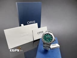 ORIS豪利時 Oris Aquis Date x Bracenet特別版 0173377304137 <font color="#058703">獨一無二的綠色萬花筒紋理 每支紋路皆不同 海洋保護聯名款 原廠膠膜全新未拆封</font>&nbsp;不鏽鋼材質 <font color="#ff0000">2025年保單</font> 潛水錶 自動上鍊 43.5mm