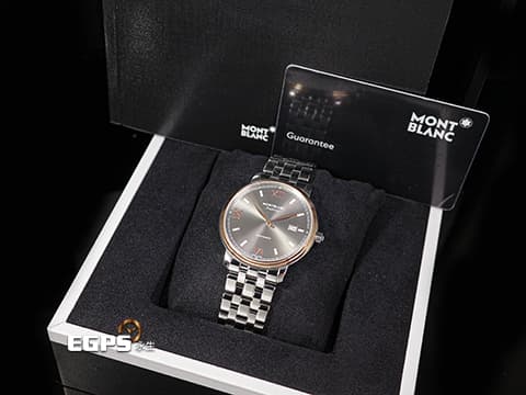 MONTBLANC 萬寶龍 &nbsp;Tradition 傳統系列 127776 鍍金不鏽鋼材質 灰色太陽紋放射面盤 2025年保卡 自動上鍊 40mm