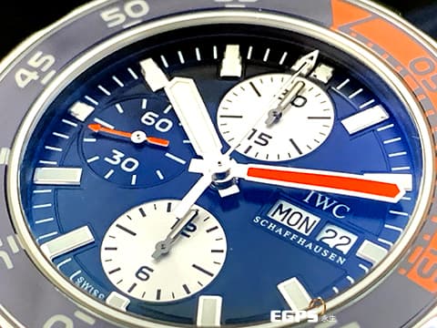 IWC 萬國錶 Aquatimer 海洋時計 潛水錶 計時碼錶 藍橘色外框 IW376704 橡膠帶款 自動上鍊 44mm