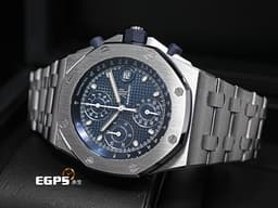 Audemars Piguet 愛彼 AP錶 Royal Oak Offshore 皇家橡樹 離岸型 26238ST.OO.2000ST.01 <font color=#4169e1>經典初代雲夜藍「Petite Tapisserie」格紋面盤</font> 飛返 計時碼錶 26238 ST 不鏽鋼 <font color=#FF0000>2022年保卡 最新易換式錶帶系統 另附膠帶錶帶</font> 自動上鍊 42mm