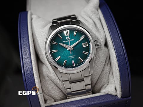 GRAND SEIKO 特級精工 GS 精工 Evolution 9系列 SLGA025G「阿寺溪藍」Spring Drive 五日鍊 動能顯示&nbsp;錶盤設計源自「阿寺川」為靈感，被譽為擁有翡翠般清澈碧綠的長野縣阿寺溪谷，錶盤上的紋理隨著入光角度的不同而發生變化，細緻地展現了河水的自然流動&nbsp;白鈦材質&nbsp;2024年台灣公司貨 自動上鍊 40mm