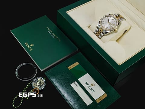 ROLEX 勞力士 DATEJUST 116243 蠔式日誌型 18K黃金材質 半金款 原廠鑲嵌鑽石錶圈、時標 紀念面盤&nbsp;2016年保卡 紀念型錶帶 自動上鏈 36mm