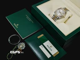 ROLEX 勞力士 DATEJUST 116243 蠔式日誌型 18K黃金材質 半金款 <font color="#05f0f0">原廠鑲嵌鑽石錶圈、時標 紀念面盤</font>&nbsp;<font color="#ff0000">2016年保卡 紀念型錶帶</font> 自動上鏈 36mm