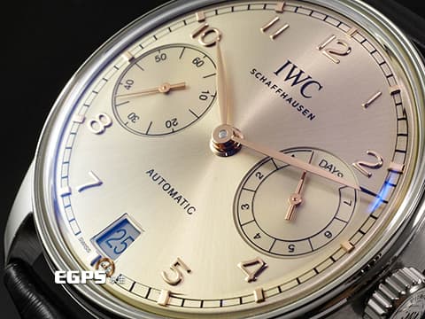 IWC 萬國錶 Portuguese 葡萄牙系列 IW501705 不鏽鋼材質 沙漠金色太陽紋放射面盤 七日動力儲存顯示&nbsp;2025年保卡 台灣公司貨&nbsp;自動上鏈 42.4mm