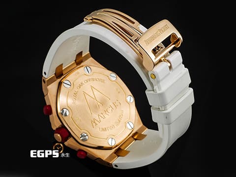 Audemars Piguet AP錶 愛彼 Royal Oak Offshore 皇家橡樹離岸型 計時碼錶 26299OR.OO.D001GA.01 18K玫瑰金材質 黑色“Mega Tapisserie”錶盤 馬庫斯標誌錶背 全球限量50枚 自動上鏈&nbsp;42mm