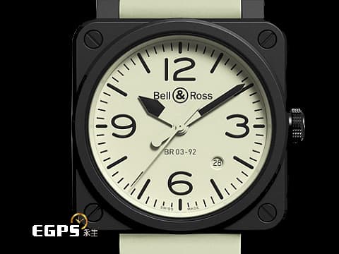 Bell &amp; Ross 柏萊士 Instruments系列 BR03-92 Full Lum 黑陶瓷錶殼 全夜光面盤 特殊夜光錶帶 BR0392-LUM1-CE/SRB 大三針 飛行錶 2020年台灣公司貨 限量250只 自動上鍊 42mm