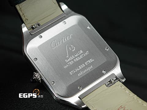 CARTIER 卡地亞 Santos-Dumont 山度士 杜蒙特 WSSA0032 經典 超大型款&nbsp;鑲嵌藍色寶石錶冠 藍鋼指針&nbsp;不鏽鋼材質&nbsp;2022年保單  手上鍊 46.6x33.9mm