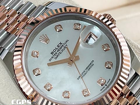 ROLEX 勞力士 Datejust 41 蠔式日誌型 DJ41 126331NG 18K永恆玫瑰金&amp;不鏽鋼材質 半金款 停產&nbsp;原廠鑽石時標
珍珠貝母面盤&nbsp;2020年新式綠卡 紀念型（Jubilee）五銖錶帶 自動上鍊 41mm