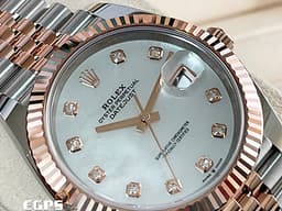 ROLEX 勞力士 Datejust 41 蠔式日誌型 DJ41 126331NG 18K永恆玫瑰金&amp;不鏽鋼材質 半金款 <font color="#05f0f0">停產&nbsp;原廠鑽石時標
珍珠貝母面盤</font>&nbsp;<font color="#ff0000">2020年新式綠卡 紀念型（Jubilee）五銖錶帶</font> 自動上鍊 41mm
