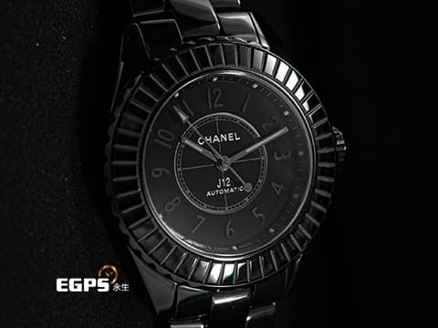 CHANEL 香奈兒 J12 Caliber 12.2 Edition 1 系列 H6784 黑陶瓷 長階梯形黑色漆面藍寶石陶瓷外圈&nbsp;錶冠鑲嵌約011克拉鑽石 大三針 全球限量555只 2022年保卡 自動上鏈 33mm