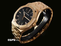 Audemars Piguet 愛彼 AP Royal Oak 皇家橡樹 15500OR.OO.1220OR.01 18K玫瑰金材質 鏈帶款 <font color="#05f0f0">黑色鐫刻Grande Tapisserie大型格紋面盤</font>&nbsp;<font color="#FF0000">2020年保卡 </font> 自動上鍊 41mm