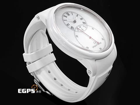 JAQUET DROZ 雅克德羅 JD錶 Grande Seconde J003036208 白色陶瓷材質 白色珍珠貝母面盤 原廠鑲嵌鑽石裝飾白色錶帶&nbsp;2021年保卡 新錶訂價：566,000元&nbsp;自動上鍊 44mm