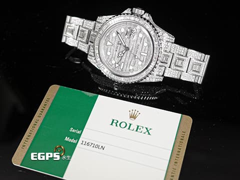 ROLEX 勞力士 GMT-Master II 蠔式 格林威治型 116710LN 兩地時間 不鏽鋼 116710 LN 精鑲滿天星鑽石虎紋面盤、精鑲梯鑽雙向旋轉錶圈、滿鑲錶帶及摺疊帶扣 自動上鍊 40mm