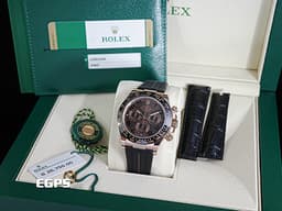 ROLEX 勞力士 Cosmograph Daytona 宇宙計時型 迪通拿 116515LN&nbsp;<font color="#D2691E">絕版阿拉伯數字時標巧克力色面盤 搭配Rubber B橡膠錶帶 </font>116515 LN 永恆玫瑰金&nbsp;陶瓷外圈 計時碼表&nbsp;<font color="#FF0000">2016年保卡&nbsp;</font>賽車錶 自動上鍊 40mm