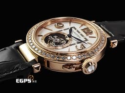 CARTIER 卡地亞 Pasha de Cartier HPI01575 18K玫瑰金材質 <font color="#05f0f0">陀飛輪 錶冠鑲嵌0.36克拉 錶圈鑲嵌47顆(共1.98克拉)&nbsp;&nbsp;</font><font color="#ff0000">2026年保卡 新式「QuickSwitch」錶帶快拆系統 附皮革錶帶 新錶訂價：約3,480,000元&nbsp;</font>自動上鍊 35.1mm