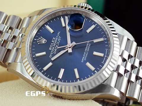 ROLEX 勞力士 Datejust 36 蠔式日誌型 126234 亮藍色面盤 柱狀夜光時標 不鏽鋼 DJ36 經典三角坑紋錶圈 2025年保卡 紀念型（Jubilee）五銖錶帶 自動上鍊 36mm