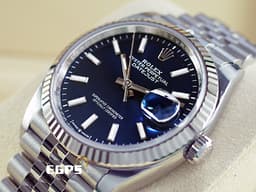 ROLEX 勞力士 Datejust 36 蠔式日誌型 126234 <font color="#0080FF">亮藍色面盤 柱狀夜光時標</font> 不鏽鋼 DJ36 經典三角坑紋錶圈 <font color="#FF0000">2025年保卡 紀念型（Jubilee）五銖錶帶</font> 自動上鍊 36mm