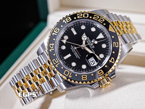 ROLEX 勞力士 GMT-Master II 蠔式 格林威治型 126713GRNR 灰黑雙色陶瓷錶圈 皮蛋圈 126713 GRNR 18K黃金 半金款 兩地時間 2025年保卡 部分原廠膠膜 僅試戴 紀念型（Jubilee）五銖錶帶 自動上鍊 40mm